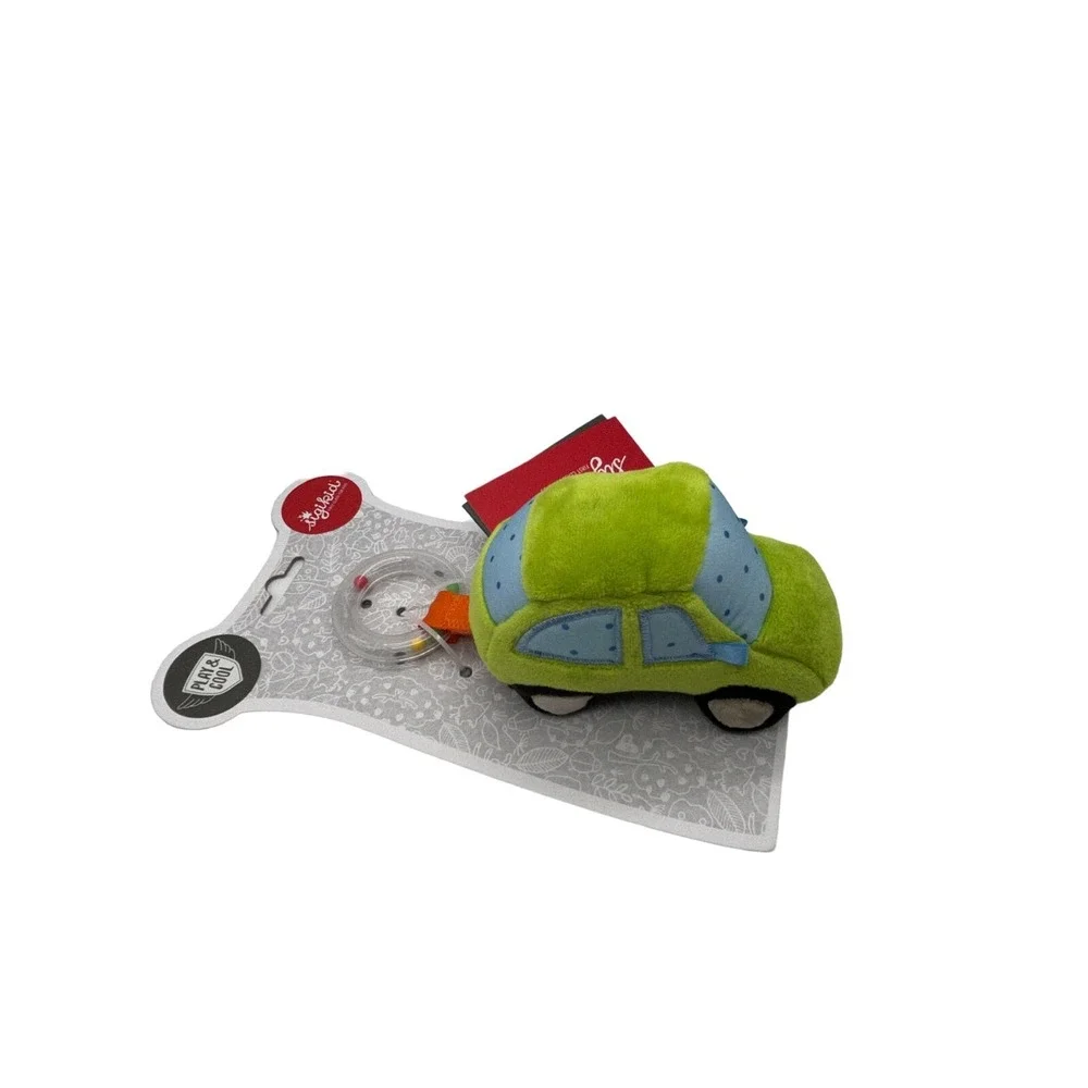 Sigikid Play & Cool Baby Plush Car Rattle Ring Crackling Foil Squeaker Green New